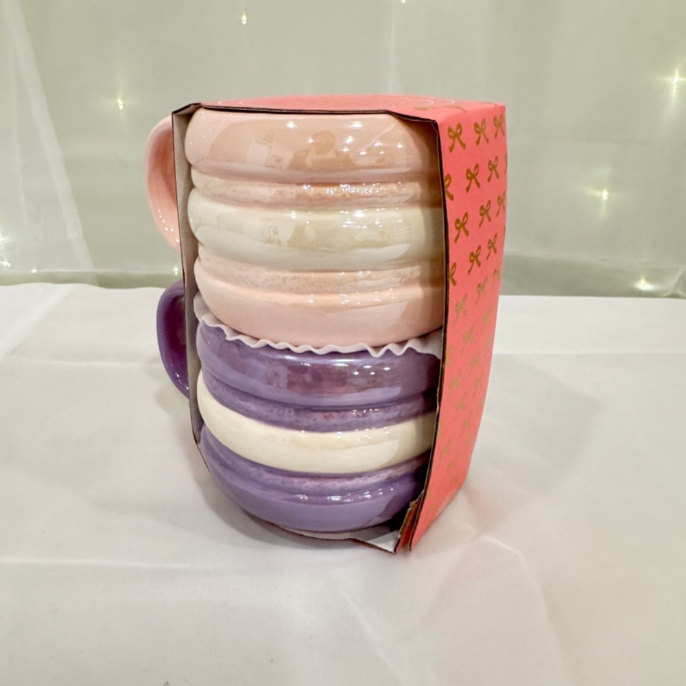 Pink and Purple Petal & Pearl Hand Painted Macaroon 2 Piece Mug Set-New
